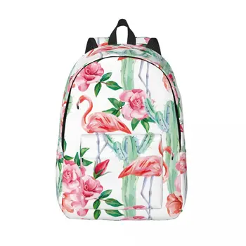 Рюкзак с розовым фламинго и кактусовыми розами, мужской рюкзак для школьников, женский рюкзак для ноутбука большой емкости