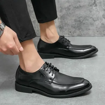Свадебные туфли для жениха, британская мужская обувь, увеличивающая рост, стелька, Мужская Черная Деловая официальная Повседневная кожаная обувь, мужская