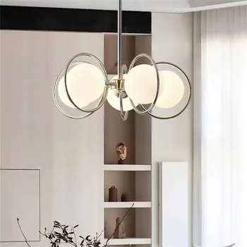 Серебристо-хромированная люстра из скандинавского художественного стекла, светильник для декора гостиной, Подвесной светильник для спальни, светильник для украшения ресторана в лофте