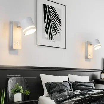 Современные светодиодные настенные светильники с регулируемым вращением для прикроватной тумбочки в гостиничной спальне, кабинета, чтения, бра с выключателем, домашнего декора, освещения