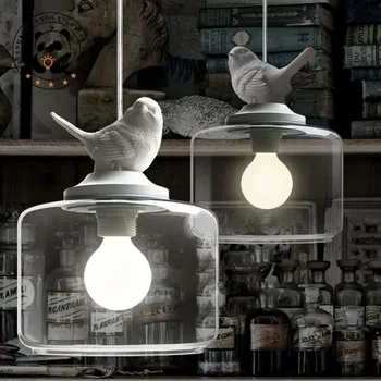 Современный стеклянный подвесной светильник Ресторанный светильник Скандинавские дизайнеры Bird Hanglight Творческая личность Ретро люстры