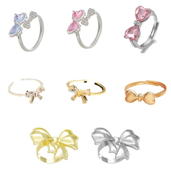 Стильные кольца с бантом Хрустальные кольца с бабочкой и узлом на пальцах Регулируемые открытые кольца Индивидуальный Подарок для женщин Девочек Ювелирные изделия N58F