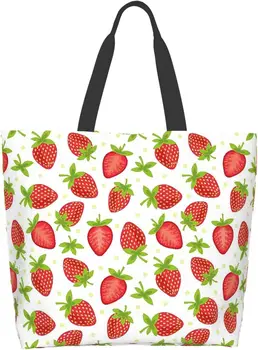 Сумка-тоут Delicious strawberries, большая женская повседневная сумка через плечо, Многоразовая многоцелевая сумка для покупок на открытом воздухе…