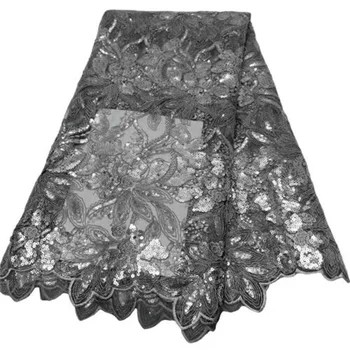 Фиолетовая Африканская кружевная ткань 2023 Серого цвета Высококачественное кружево Нигерийская кружевная ткань с блестками Французская Молочная шелковая ткань Для свадебного платья