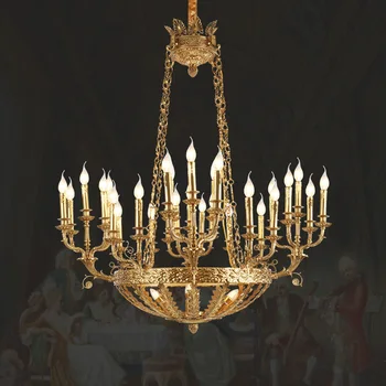 Французская Традиционная Медная свеча Подвесной светильник Вилла с высоким потолком Купольное освещение Европейский Домашний декор Антикварная Латунная люстра