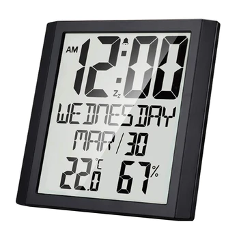 Цифровые настенные часы с температурой и влажностью 8,6-дюймовый будильник с большим дисплеем Времени/даты/недели для домашнего офиса