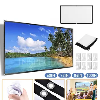 Экран проектора 60-100 дюймов, портативный HD Простой занавес, Мягкий проектор высокой четкости 16: 9, Белый экран 3D-кинотеатра