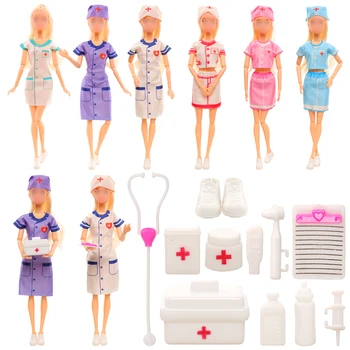 кукла-девочка 30 см Случайным образом, 1 комплект одежды медсестры + Набор игрушек для медицинских принадлежностей медсестры + 1 обувь, одежда для врача и медсестры, сцена для ролевых игр