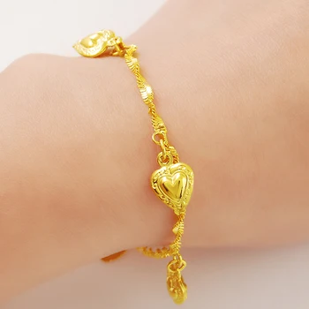 продвижение женский браслет в виде сердца из чистого золота, браслет-цепочка с сердечками 2,5 мм для женщин, Модные браслеты для маленьких девочек 24 Тыс.