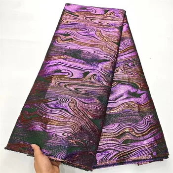 фиолетовая Африканская парча Дамасский жаккард Роскошная ткань 2024 Нигерийское кружевное платье с цветочной позолотой Материал Женская ткань Brocard 5 Ярдов