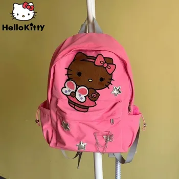 Sanrio Hello Kitty Millennium Girl, розовый рюкзак с серебряной звездой, Y2K, модная сумка через плечо большой емкости, эстетичный школьный рюкзак для студентов