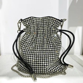 Блестящие вечерние мини-сумки для женщин, роскошная дизайнерская сумка для мобильного телефона, новинка 2023 года, Мозаичная Полая Имитация бриллиантовой цепочки через плечо