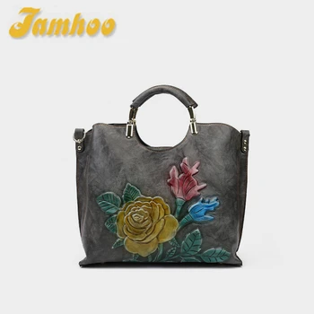Дизайнерская сумка-тоут Jamhoo из искусственной кожи в винтажном стиле, женская сумка через плечо с цветочным тиснением, женская сумка большой емкости