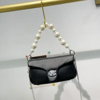 Женская мягкая сумочка, мини-модная жемчужная цепочка на ремне, сумка через плечо подмышкой