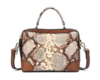 Женские бостонские сумки из натуральной кожи со змеиным принтом, винтажная сумка через плечо