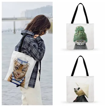 Милая детская сумка-тоут с принтом Котенка для женщин, сумки, Рождественский подарок, женская сумка через плечо, Многоразовая хозяйственная сумка, складные пляжные сумки